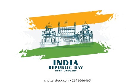 indian republic day banner with abstract tricolor and red fort design vector 