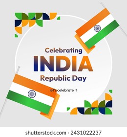 Indian Republic Day banner in modern geometric style. Square banner for social media and more with typography. Vector illustration for national holiday celebration party. Happy Republic Day 26 January