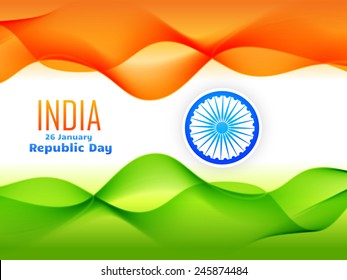 indian republic day celebrated on 26 january flag design made with tricolor wave vector design