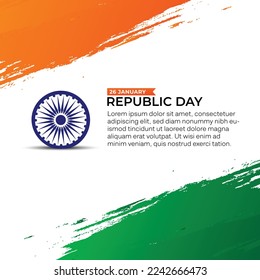 Indian Republic Day celebration with 26 January text and Ashoka Wheel, India Flag Quote Background Design with Abstract Beautiful Brush Stroke. Vector illustration