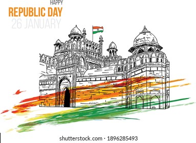 Indian Republic day celebration January 26 vector illustration Red fort hand drawing  