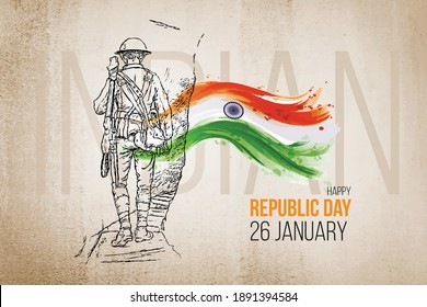 Indian Republic day celebration vector illustration hand drawn Indian Army vector 