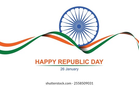 Indian republic day celebration with Indian waving Flag. 26 January republic day banner design. famous Indian sign ashoka chakra