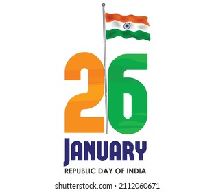 Indian republic Day celebrations with 26th January india 3d text and Ashoka Wheel, try color hand, man running with indian flag, india gate. vector illustration design