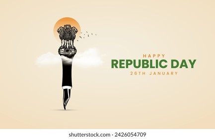 Indian Republic Day Celebrations Creative ads. Republic day creative design. 3D Illustration