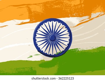 Indian Republic Day concept background with Ashoka wheel and national flag. Vector Illustration.