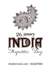 Indian Republic Day concept background with mehndi paisley. Vector Illustration.