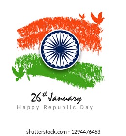 Indian Republic day concept brush stroke background for Republic Day celebration.  Design with Abstract Tri Color Flag - Vector