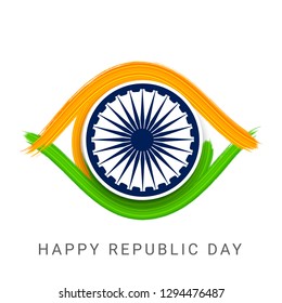 Indian Republic day concept brush stroke background for Republic Day celebration.  Design with Abstract Tri Color Flag - Vector