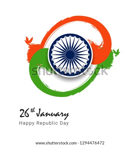 Indian Republic day concept brush stroke background for Republic Day celebration.  Design with Abstract Tri Color Flag - Vector