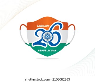 Indian Republic day concept with safety face mask. Vector Illustration. 26th January. Republic day of India celebration background with mask. 