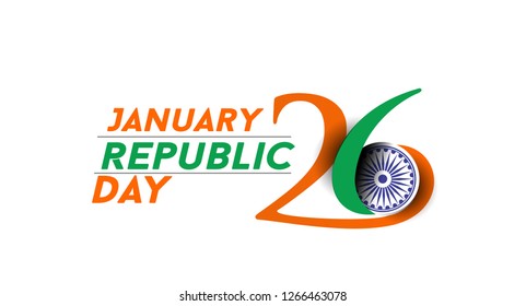 Indian Republic day concept with text 26 January. Vector Illustration.