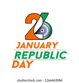 Indian Republic day concept with text 26 January. Vector Illustration.