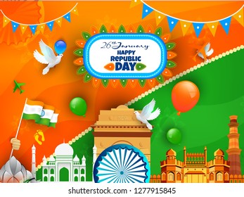 Indian Republic day concept with text 26 January. - Vector