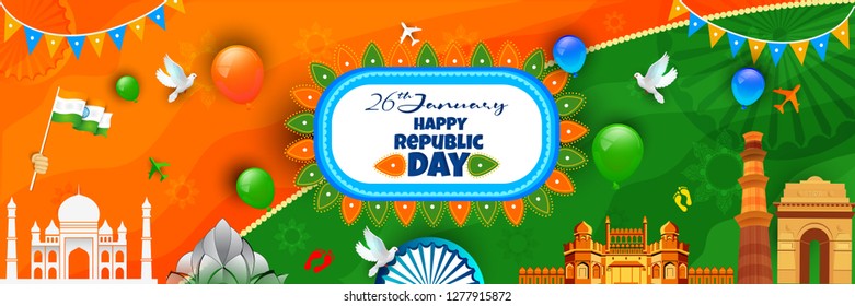 Indian Republic day concept with text 26 January. - Vector