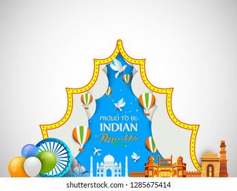 Indian Republic day concept with text 26 January. Vector Illustration. - Vector