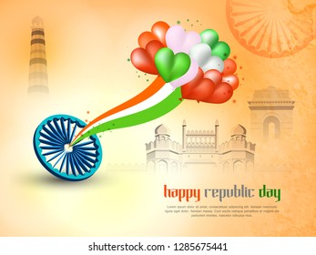 Indian Republic day concept with text 26 January. Vector Illustration. - Vector