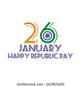 Indian Republic day concept with text 26 January. Vector Illustration.