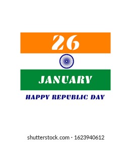 Indian Republic day concept with text 26 January. With indian flag.