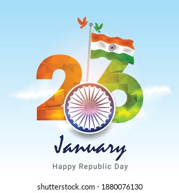 Concepto del Día de la República India con texto del 26 de enero. Ilustración vectorial. Resumen creativo o afiche para la celebración del Día de la República del Vector Indio.