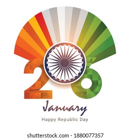 Indian Republic day concept with text 26 January. Vector Illustration. Happy Indian Republic Day celebration.