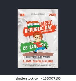 Concepto del Día de la República India con texto del 26 de enero. Ilustración vectorial. ilustración de los antecedentes indios que muestran su increíble cultura y diversidad con monumento.