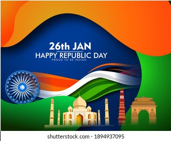 Indian Republic day concept with text 26 January.71th  republic day celebration .Vector illustration 