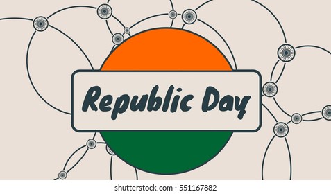 Indian Republic day concept with text Republic Day. Modern vector brochure, report or flyer design template. Scientific medical designs. Connected lines with dots. Round India flag
