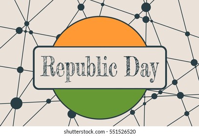 Indian Republic day concept with text Republic Day. Modern vector brochure, report or flyer design template. Scientific medical designs. Connected lines with dots. Round India flag