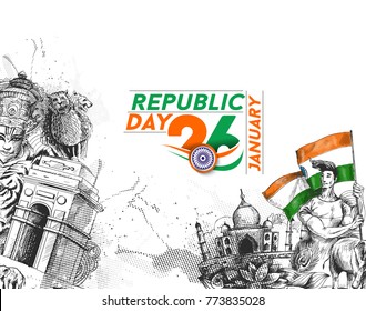 Indian Republic day concept with text 26 January.