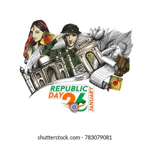Indian Republic day concept with text 26 January.