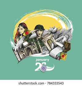 Indian Republic day concept with text 26 January.
