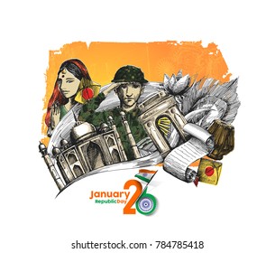 Concepto del Día de la República India con texto del 26 de enero.