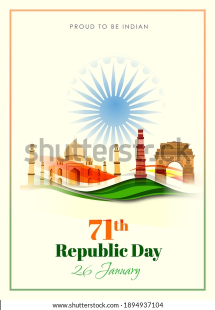 Indian Republic day\
concept with text 26 January.71th  republic day celebration .Vector\
illustration 
