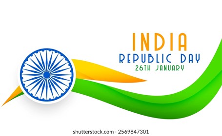 indian republic day event background with wavy tricolor flag vector
