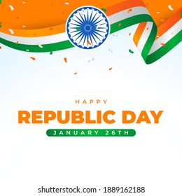 Indian republic day in flat design with waving flag