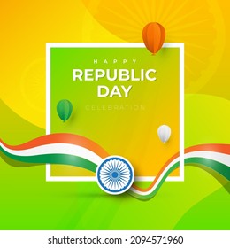 Indian Republic Day Greeting Background Template with Indian National Flag Illustration