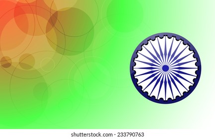  Indian Republic Day and Independence Day celebration with beautiful ashoka wheel on shiny national flag colors background.