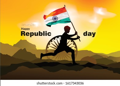 Indian republic day January 26 vector graphics indian national flag flying creative banner design 