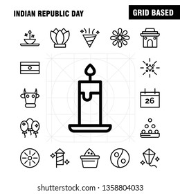 Indian Republic Day Line Icon Pack For Designers And Developers. Icons Of Kite, Festival, Flying, India, Indian, Pot, Food, Day, Vector