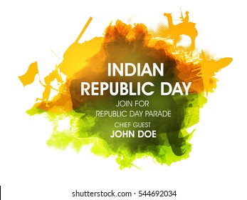 Indian Republic Day Parade Invitation design with National Flag Colours splash.