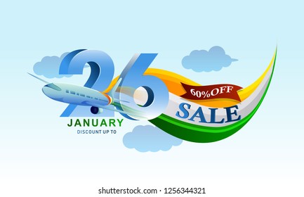 Indian Republic day poster, banner, with text 26 january