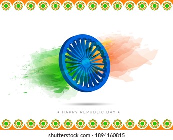 Indian Republic Day poster design with Ashoka Wheel and decorative elements for your wishes background.