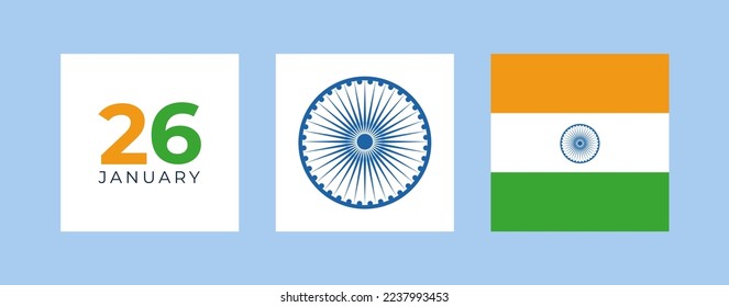 Indian republic day poster set. Happy republic day India 26th January. Background , poster, card, banner. Banner with indian tricolor flag. Vector illustration concept