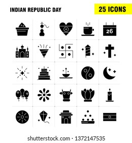 Indian Republic Day Solid Glyph Icon Pack For Designers And Developers. Icons Of Kite, Festival, Flying, India, Indian, Pot, Food, Day, Vector