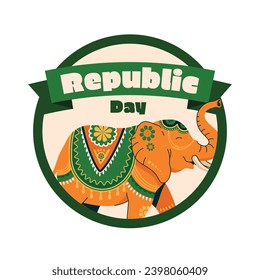 Indian republic day Sticker. Happy Republic Day of India. Indian republic day celebration. January 26. Cartoon Vector illustration Template for Sticker, Card.