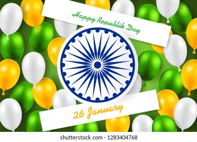 Indian Republic Day vector background with balloons national flag colors