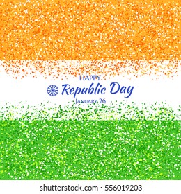 Indian Republic Day vector illustration on background of national flag with bright confetti. The template is ideal for web, greeting card, print, posters, banners and wallpaper.