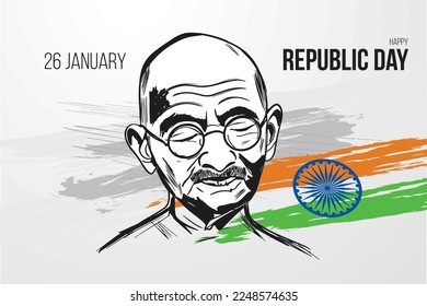 Indian Republic day Vector Mahatma Gandhi Hand drawing illustration art 