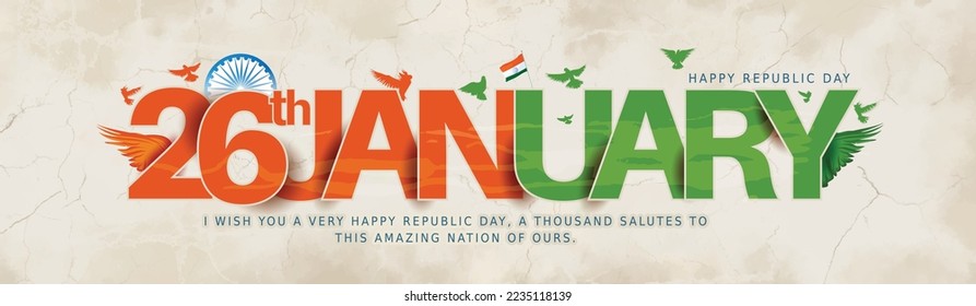 Indian Republic day,(26 January) Vector  illustration  with text and flag.
